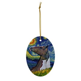 Whimsical Night Sky Skewbald Missouri Fox Trotter Horse Christmas Ornament White Oval Ceramic - Impressionist Pet Portrait Memorial Keepsake Gifts for Horse Lovers