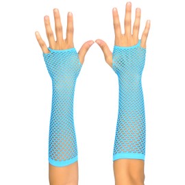 ToBeInStyle Guantes sin dedos de red triangular, longitud del antebrazo, para mujer, Azul Neón, Talla única