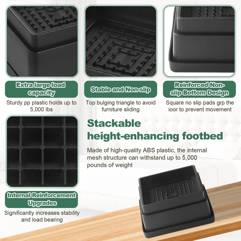 Coptiner Bedding Adjustable Furniture Risers, 2.5 cm, 5 cm, 7.5