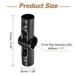 sourcing map 2 Pcs Straight Structural Pipe Connector, 1-1/8" 4-Way Metal Connectors Corner Pipe Fittings End Rails Clamp with Screws for DIY Shelf Garden Support, Black