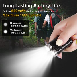 KunHe K2 2 Pack 1000 High Lumens EDC Flashlight with Tail MagnetSuper Bright Rechargeable USB C Mini Small Portable Keychain Pocket Flashlights