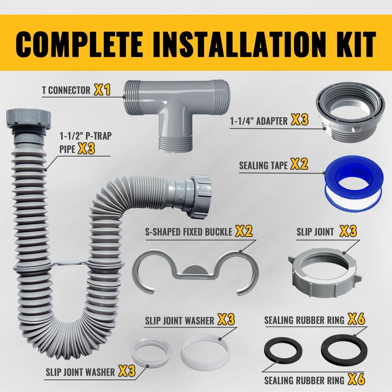 VIVIDA Double Sink Drain Pipe Kit, 1-1/2" Flexible Drain Pipe,