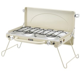 ONLYFIRE Portable Camping stove 2-Burner, Propane Camping Stove with Foldable Legs, Camping Grill Stove with Adjustable Burners, Heavy-Duty Latch & Handle for Camping, Tailgating, RV, BBQ, Off-white