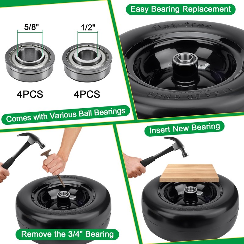 2Pcs 11x4.00-5 Lawn Mower Tires Flat Free, Upgraded 11x4-5 Zero
