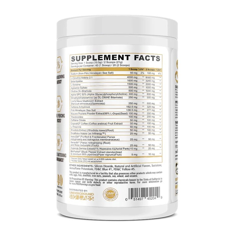 Underground Bio Labs/Panda Supps Skull High Stim/Nootropic Pre-Workout,3 Caffeine Sources,for