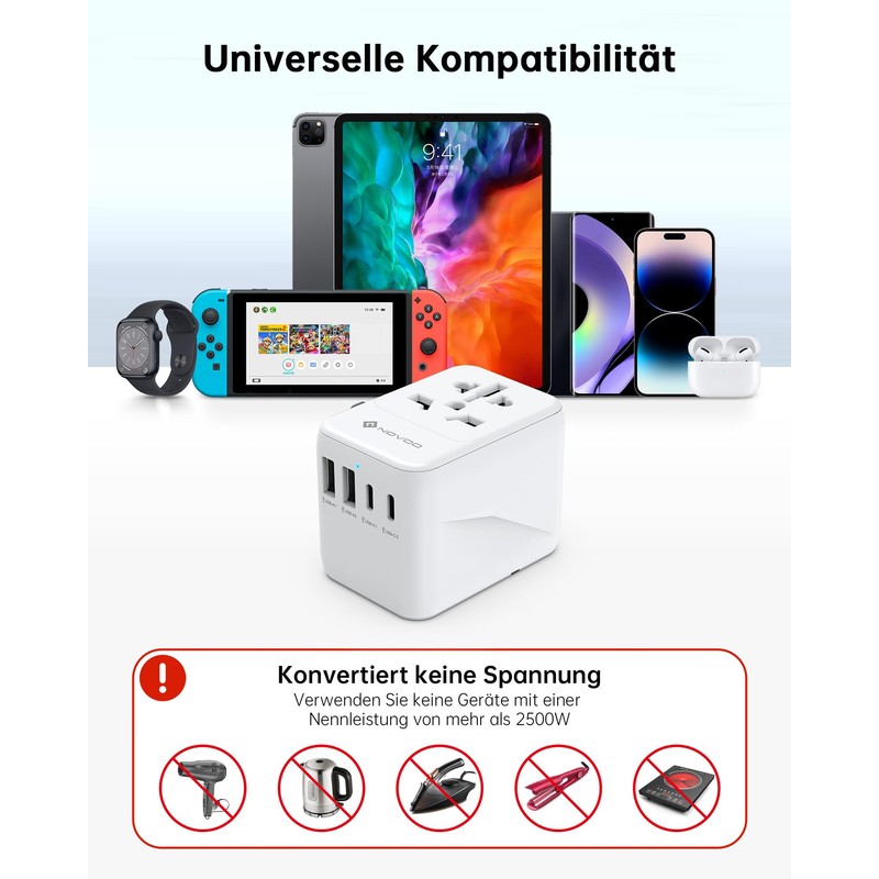 NOVOO Travel Adaptor Worldwide 21 W