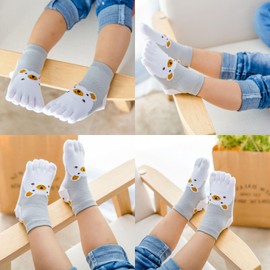 2 Pairs Cotton Five Finger Toe Socks Athletic Running Breathable Mesh Seperated Bear Socks for Kids Girls Boys 3-12 Years