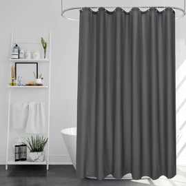 EurCross Charcoal Shower Curtains Mould Proof Resistant Washable, Quick Dry Water-resistant Fabric Bathroom Shower Curtain 180 x 180cm Drop with 12 Plastic Hooks