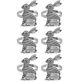 CENPEK 6pcs Easter Bunny Napkin Rings Rabbit Napkin Ring Holders Mental Table Decor for Easter New Year Thanksgiving Festival Party Banquet Dinner Spring Table Decoration (Silver)