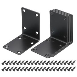 sourcing map 5 Set l Corner Bracket Corner Brace Metal Joint Right Angle Brackets Fastener with Screws for Wood Shelves, Black, 2.76"x1.97"x2.76"
