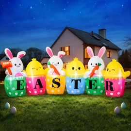 10 FT Easter Inflatables Bunny, Cute Rabbits with Carrots, Eggs, Chicks & Happy Easter Letters, Large Easter Blow Up Outdoor Decors, Built-in LED Lights for Yard, Lawn, Garden, Home Party