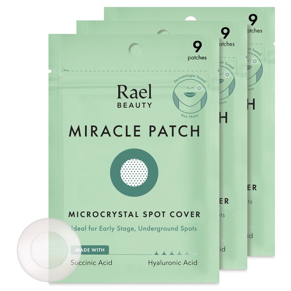 Rael Pimple Patches, Miracle Microcrystal Spot Cover - Hydrocolloid Acne Patches for Early Stage, with Tea Tree Oil, for All Skin Types, Vegan, Cruelty Free (27 Count)