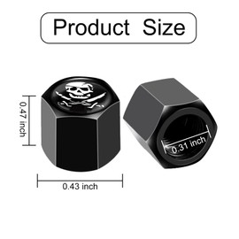 Ajxn 4 Pack Pirate Skull Tire Wheel Stem Caps with Rubber Ring Dustproof Seal Cover Hexagon Tyre Valve Cap Fits for Cars SUVs Trucks Bicycles Motorcycles