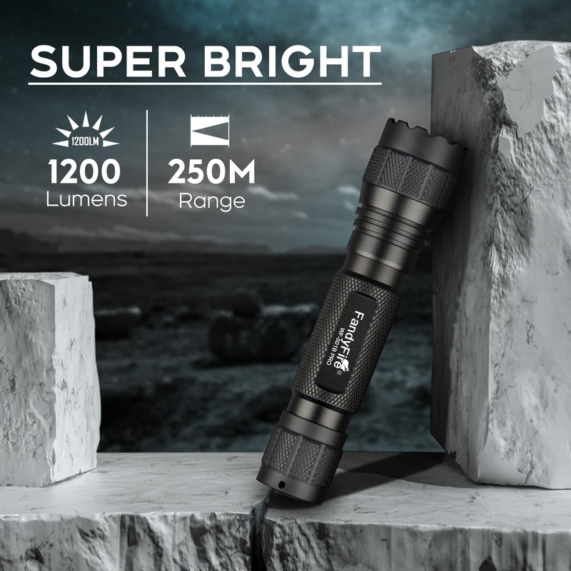 FandyFire Tactical Flashlight High Lumens with Holder, Single Mode 1200