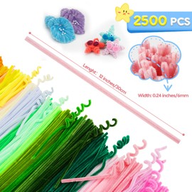 2500PCS Pipe Cleaners Craft, Pipe Cleaners Bulk for Arts and Crafts Supplies Multi-Color Chenille Stems DIY Project Room Decor,Christmas Decorations Creative Toys Gift (12inch*6mm,50colors)