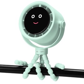 Akejrym Stroller Fan Portable, Personal Fan for Travel, Air Turbo Tech & Digital display, Detachable 5 Speeds Rechargeable 360° Rotate Flexible Tripod Fan, For Home Office Stroller Camping - Green