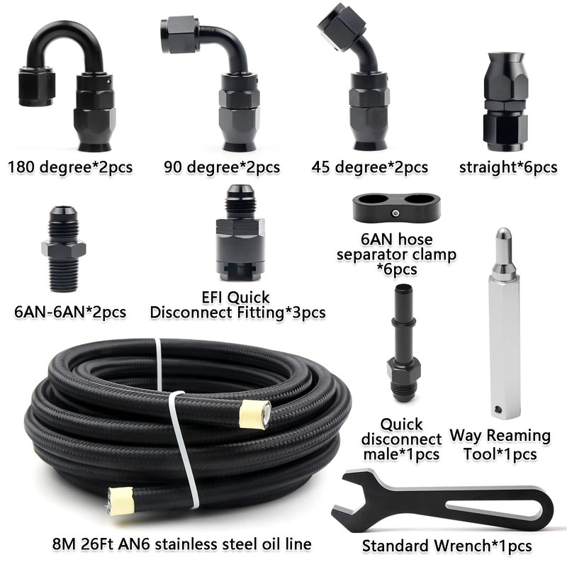 Medoon 6AN PTFE Fuel Line Kit, Nylon Stainless Steel Braided