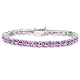 B. BRILLIANT Sterling Silver Genuine, Created or Simulated Gemstone 4mm Princess-Cut Square Tennis Bracelet for Women, One Size, Metal, kunzite