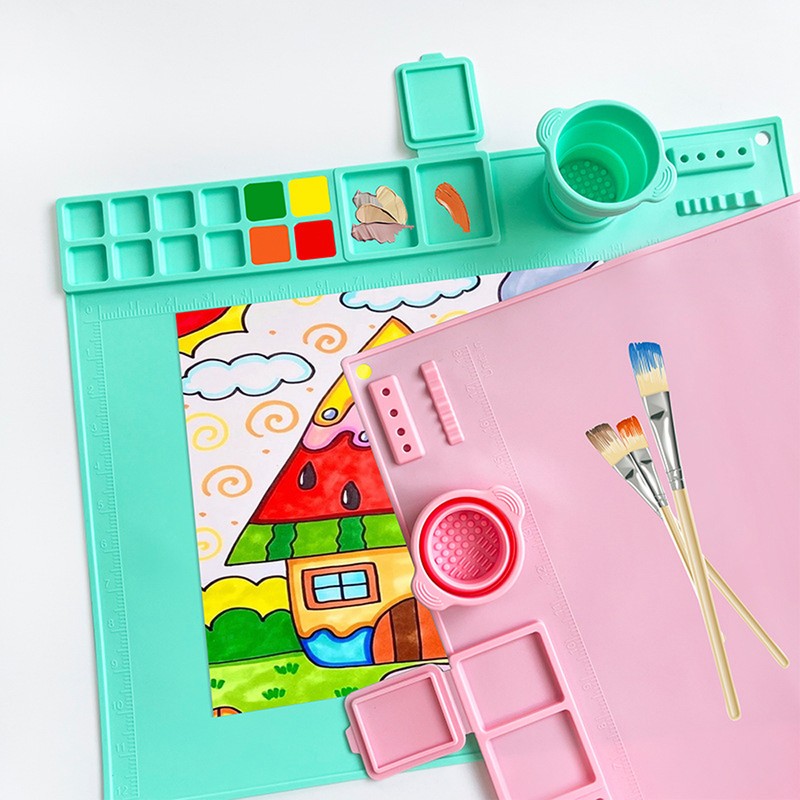 Silicone Painting Mat Washable Art Mat with Foldable Water Cup