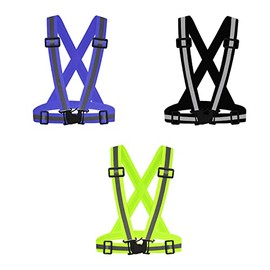 Safety Vest Reflective Running Gear, Adjustable Safety Vests Outdoor Lightweight Reflective Belt 360°High Visibility for Night Running, Walking(Fluorescent Green+Black+Blue)