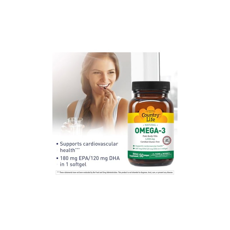 Country Life Omega 3 Fish Body Oils, 50 Sftgls 1000