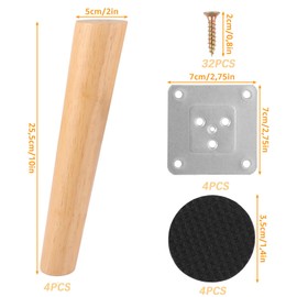 FWEEK Pack of 4 Furniture Feet, Wood, 25 cm, Solid Wood Conical Slanted Replacement Table Legs with Mounting Plates & Screws, Table Legs, Wooden Furniture Feet, Furniture Legs for Cabinet, Sofa,