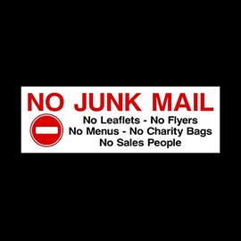 USSP&S No Junk Mail Sticker - Black, Letter Print, Rectangular, Outdoor, Weatherproof