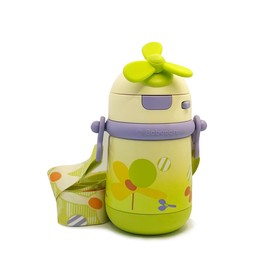 bc babycare Children's Stainless Steel Bottle with Straw Strap for Twirling Windmill 10.1 fl oz (300 ml) Thermal Insulated Stainless Steel Outdoor Excursion Camping Two-Handheld, Kindergarten School