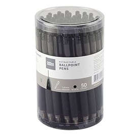 Office Depot® Brand Retractable Ballpoint Pens with Grips, Medium Point, 1.0 mm, Black Barrels, Black Ink, Pack of 50 Pens