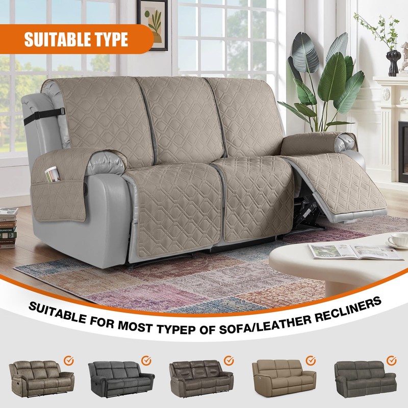 VANSOFY Waterproof Recliner Couch Covers, Sofa Covers 1-Piece Washable Reclining