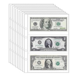 10 Sheets Paper Money Collection Pages, 3 Pockets Currency Sleeves/Currency Holder Collecting Album Pages