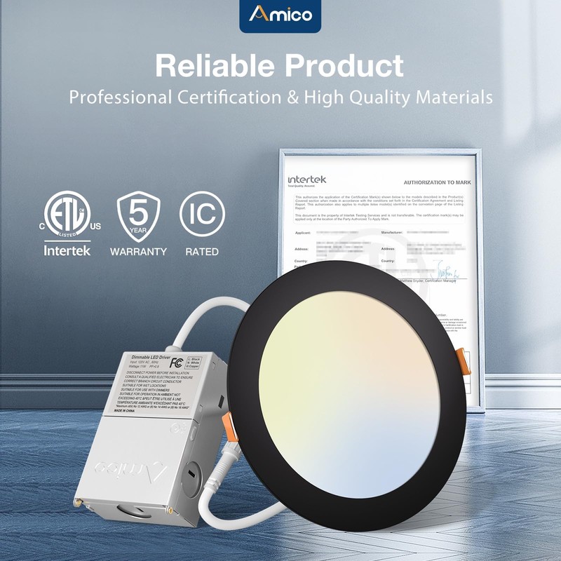 Amico 6 Pack 6 Inch 5CCT Ultra-Thin LED Recessed Ceiling