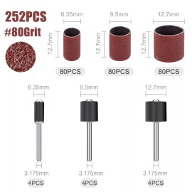 XCAN 252Pcs Sanding Drum Kit Nail Drill Bits w/Box 80Grit with Mandrel For Dremel