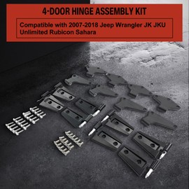 Torquizo 4-Door Hinge Assembly Kit Compatible with 2007-2018 Jeep Wrangler JK JKU Unlimited Rubicon Sahara, 16-Piece Door Hinges with 36 Bolts, Gloss & Matte Black Finish
