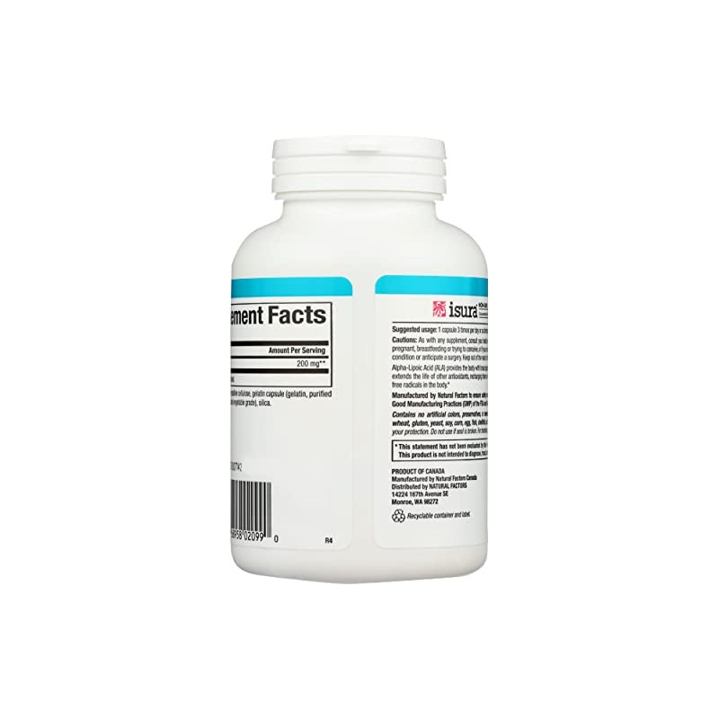 Natural Factors Ácido alfa-lipoico 200mg Cápsulas, 120 unidades