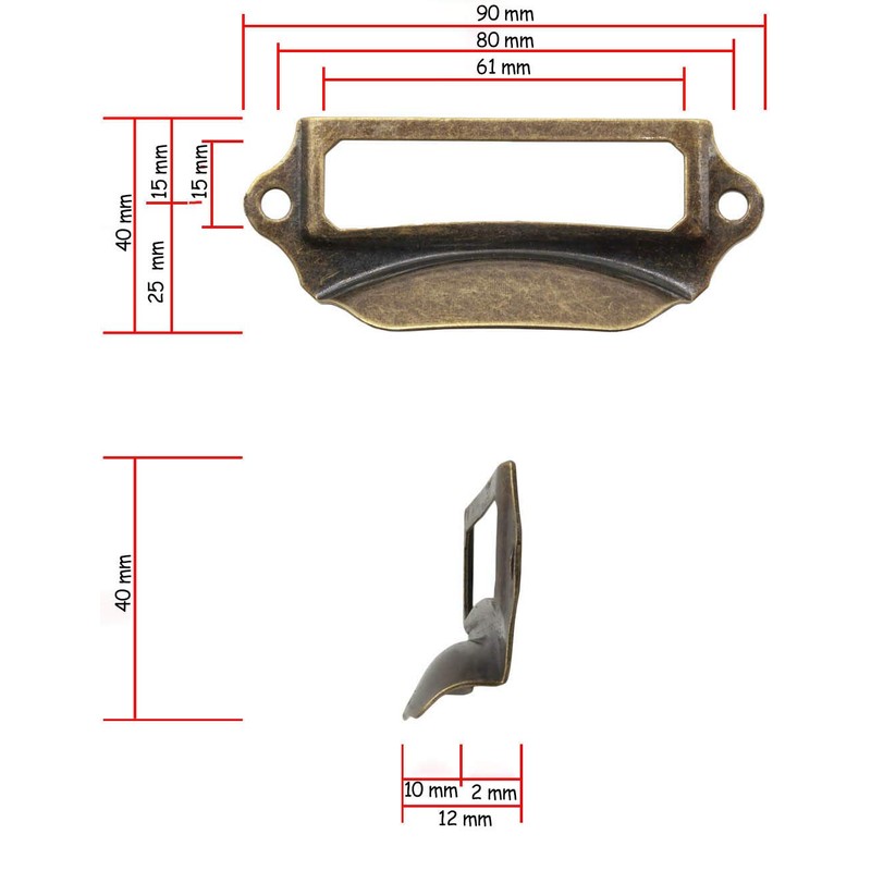Fuxxer® 10 x Label Window Metal Handles in Antique Brass