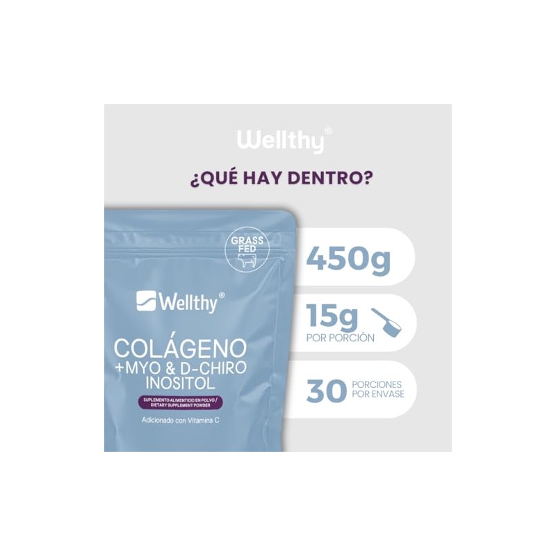 Wellthy Colageno Hidrolizado Myo Chiro Inositol 450g Ratio Azúcar Scoop