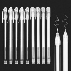 LUXECOVE Set of 9 White Gel Pens, Fineliner Set, Tyre Pen White Waterproof, 0.8 mm 0.6 mm Line Width, Waterproof White Pens for Painting, Art Design, Sketching