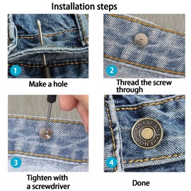 YYJ HOME Buttons for Jeans, 17mm Jean Buttons for Loose Jeans, kit with Rivets and Screwdriver, Premium Quality Jean Buttons for Replacement and Adjustment - Set of 12.