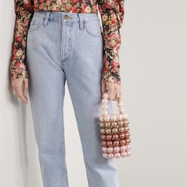 Abvokury YUSHINY Women Beaded Pearl Evening Bucket Handmade Bags with DustBag for Wedding Party, Pink, Small