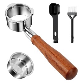 54mm Bottomless Portafilter with Walnut Handle, Compatible with Breville 8 Series, Bambino, Delonghi EC680/685, CASABREWS, Mr. Coffee – Includes Filter Baskets, Puck Screen, Spoon & Brush (M)