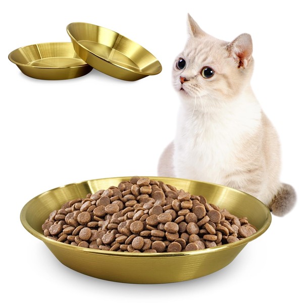 Fhiny 3Pcak Basic Cat Bowls, Stainless Steel Cat Dish Gold