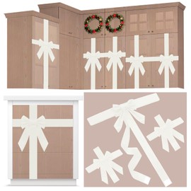 NFAMRZCAR 8PC Christmas Cabinet Ribbons Bows Large Christmas Bow Decorations for Christmass Gifts Halloween Kitchen Furniture Cabinet Party Decorations(Milk White)
