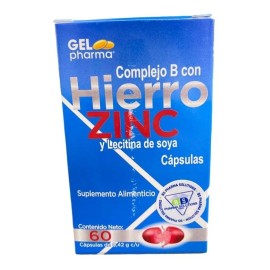 Complejo B Hierro, Zinc Y Lecitina De Soya, 60 Capsulas, Gel Sabor Sin Sabor