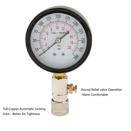 CarBole Compression Tester Check Pressure PSI Tester Gauge with 14mm/18mm Solid Short Adapte