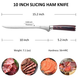 PAUDIN Carving Knife, 10 Inch Professional Ham Slicing Knife with Sheath, High Carbon Stainless Steel Meat Cutting Knifes, Spanish Style Sharp Slicer Knives with Ergonomic Pakkawood Handle, Gift Box