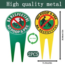 No Dog Poop Signs Yard Signs 2Pcs Double-Sided 12 X 6In Aluminum UV Protected Weatherproof Stop Dogs from Pooping/Peeing, No Poop No Pee Dog Signs for Yard, Be Respectful Sign for Outdoor Use