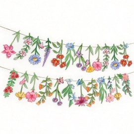 2Pcs Spring Wildflower Party Hanging Decorations, Watercolor Floral Banners Spring Wildflower Cutouts Garland Backdrop for Spring Summer Girls Garden Birthday Wedding Party Decor Supplies, 9.8Ft