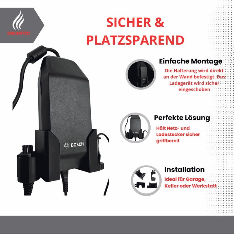 Wall Mount for Bosch eBike Charger 4A BPC3400 - Compatible
