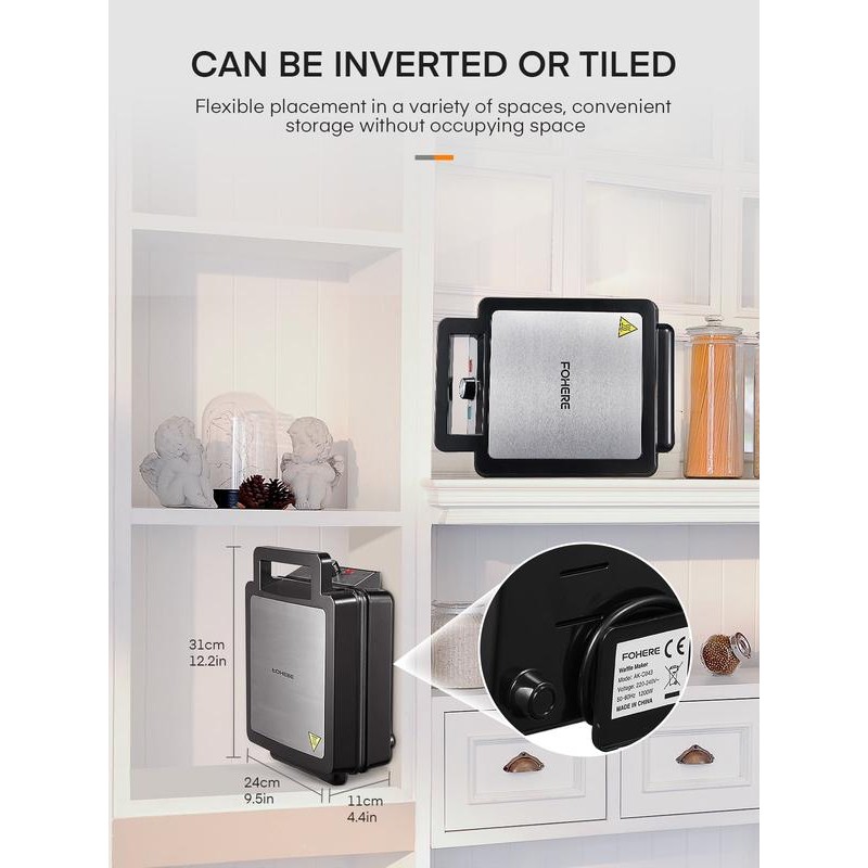 FOHERE 4-Slice Belgian Waffle Maker 1200W, Nonstick Plates, Browning Control,